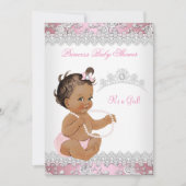 Invitation Baby shower fille rose perle argent Rose Brunette (Devant)