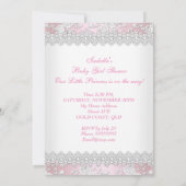 Invitation Baby shower fille rose perle argent Rose Brunette (Dos)