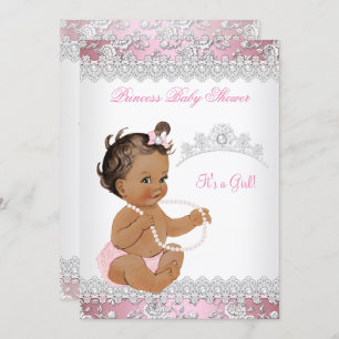 Invitation Baby shower fille rose perle argent Rose Brunette