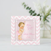Invitation Baby shower fille rose perle blanc Chevron Blonde (Debout devant)