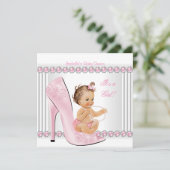 Invitation Baby shower fille rose perle haute talon chaussure (Debout devant)