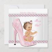 Invitation Baby shower fille rose perle haute talon chaussure (Devant)