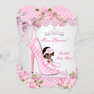 Invitation Baby shower fille Rose Pois Haut talons A