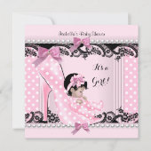 Invitation Baby shower fille rose Pois haute chaussure talon  (Devant)