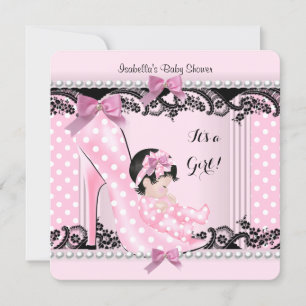 Invitation Baby shower fille rose Pois haute talon Chaussure