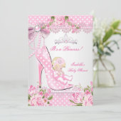 Invitation Baby shower fille rose Pois hauts talons B (Debout devant)