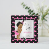 Invitation Baby shower fille rose Pois noir ethnique (Debout devant)