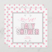 Invitation Baby shower fille rose Pois perles (Devant / Derrière)