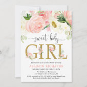 Invitation Baby shower fille rose poudré et or (Devant)