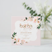 Invitation Baby shower fille rose poudré floral or foilé (Debout devant)