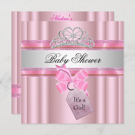 Invitation Baby shower fille rose princesse noire (Devant / Derrière)