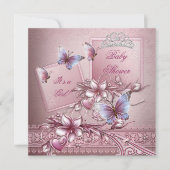 Invitation Baby shower fille rose princesse papillon (Devant)