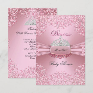 Invitation Baby shower fille rose princesse Tiara dentelle SM