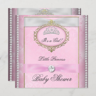 Invitation Baby shower fille rose princesse Tiara Diamond