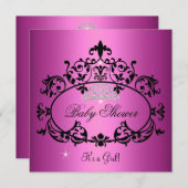Invitation Baby shower fille rose Princesse Tiara Noir (Devant / Derrière)