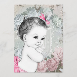 Invitation Baby Shower Fille Rose Rétro
