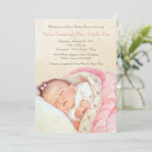 Invitation Baby Shower Fille Rose Rétro (Debout devant)