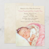 Invitation Baby Shower Fille Rose Rétro (Devant / Derrière)