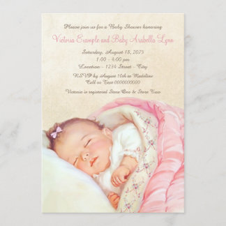Invitation Baby Shower Fille Rose Rétro