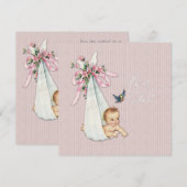 Invitation Baby Shower Fille Rose Rétro (Devant / Derrière)