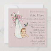 Invitation Baby Shower Fille Rose Rétro (Dos)