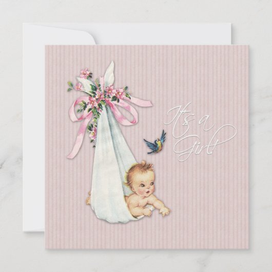 Invitation Baby Shower Fille Rose Rétro (Devant)