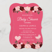 Invitation Baby shower fille Rose rose et bourgogn (Devant / Derrière)