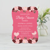 Invitation Baby shower fille Rose rose et bourgogn (Debout devant)