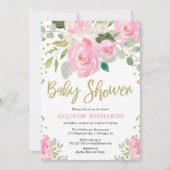 Invitation Baby shower fille rose rose et or (Devant)
