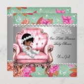 Invitation Baby shower Fille rose rose Fleur Chaise (Devant / Derrière)