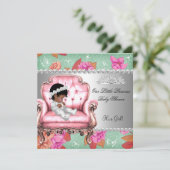 Invitation Baby shower Fille rose rose Fleur Chaise (Debout devant)