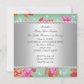 Invitation Baby shower Fille rose rose Fleur Chaise (Dos)
