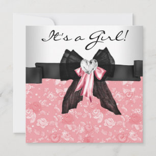 Invitation Baby Shower Fille Rose Rose Noir