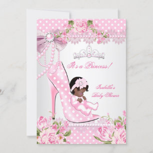Invitation Baby Shower Fille Rose Rose Pâle Points Chaussures