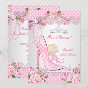 Invitation Baby Shower Fille Rose Rose Pâle Points Chaussures