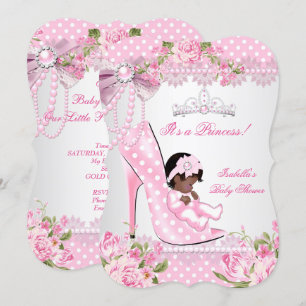 Invitation Baby Shower Fille Rose Rose Pâle Points Chaussures
