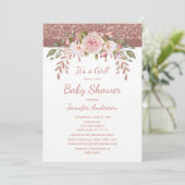 Invitation Baby shower fille Rose Rose Rose Parties scintilla (Debout devant)