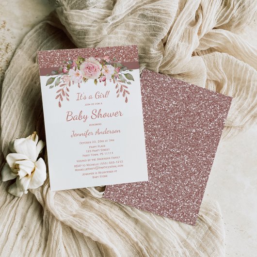 Invitation Baby shower fille Rose Rose Rose Parties scintilla
