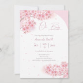 Invitation Baby shower fille rose Sakura cerise en fleurs (Devant)