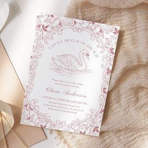 Invitation Baby Shower Fille Rose Toile Cygne