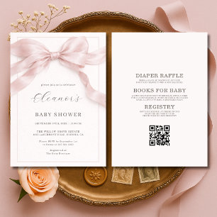 Invitation Baby Shower Fille Rose Tout en Un