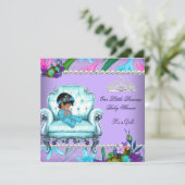 Invitation Baby shower Fille rose Turquoise bleu violet chais (Debout devant)