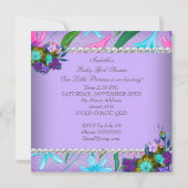 Invitation Baby shower Fille rose Turquoise bleu violet chais (Dos)