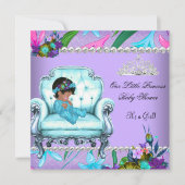 Invitation Baby shower Fille rose Turquoise bleu violet chais (Devant)