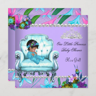 Invitation Baby shower Fille rose Turquoise bleu violet chais