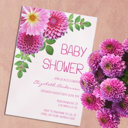 Invitation Baby shower fille rose violet Dahlia