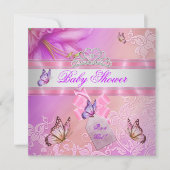 Invitation Baby shower fille rose violet papillon princesse (Devant)