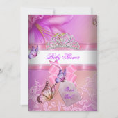 Invitation Baby shower fille rose violet princesse papillon 2 (Devant)