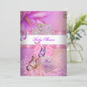 Invitation Baby shower fille rose violet princesse papillon 2 (Debout devant)