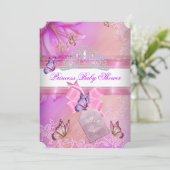 Invitation Baby shower fille rose violet princesse papillon 3 (Debout devant)